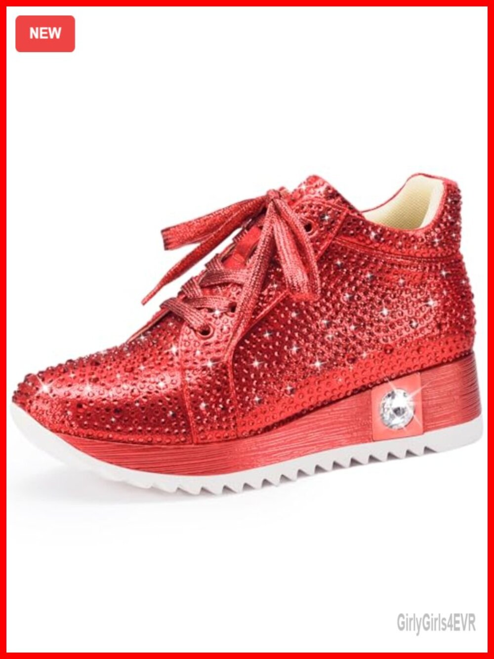 Fashion Glitter Sneakers Platform Wedge High Top Sequin Rhinestone Lace-Up
